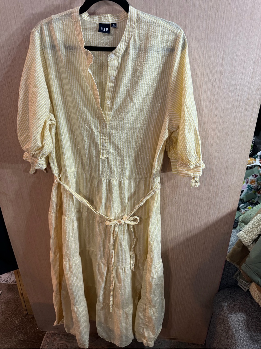 GAP Women's Yellow Popover Metallic Stripe Midi Dress Size XL Tall